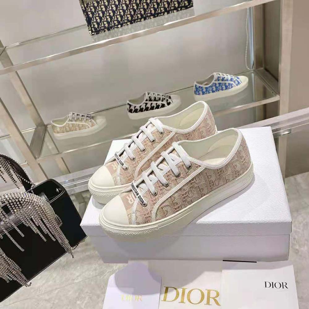 Dior Women Walk N Dior Sneaker Nude Dior Oblique Embroidered Cotton