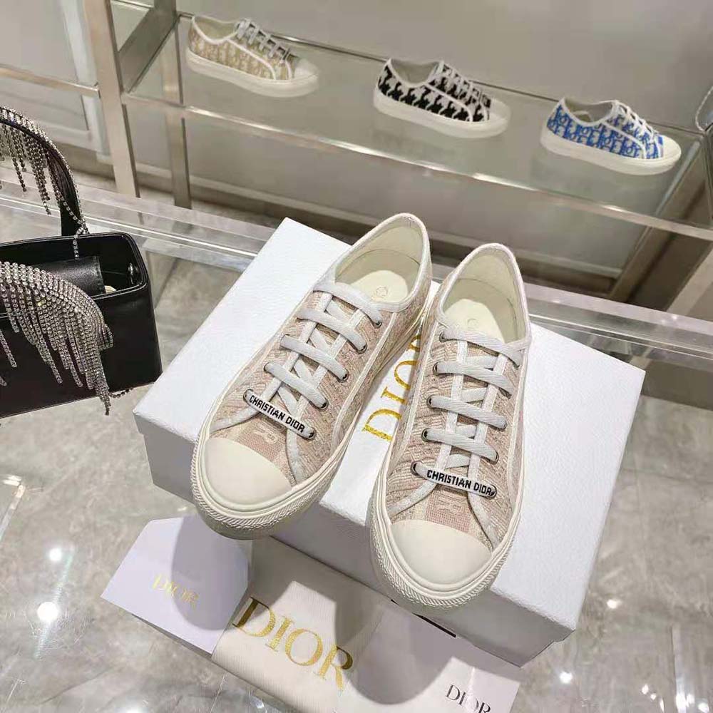Dior Women Walk N Dior Sneaker Nude Dior Oblique Embroidered Cotton