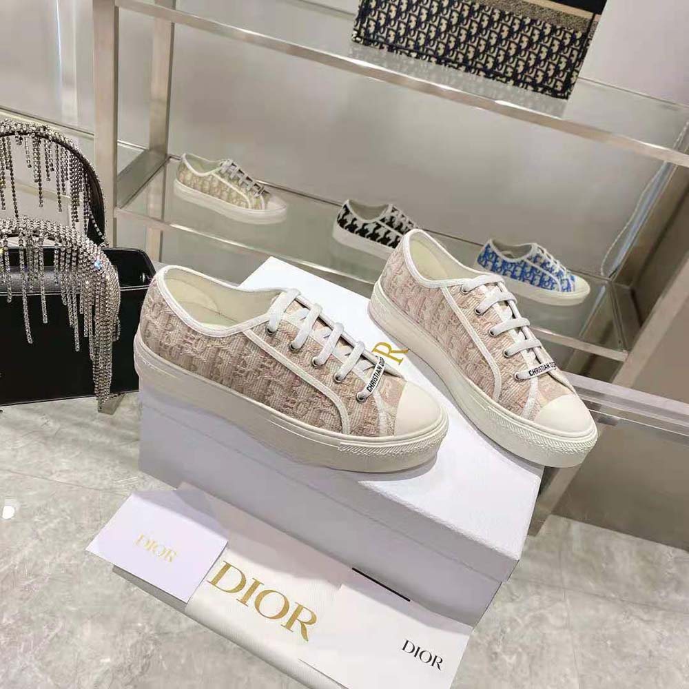 Dior Women Walk N Dior Sneaker Nude Dior Oblique Embroidered Cotton