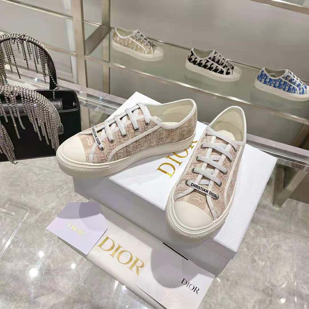 Dior Women Walk N Dior Sneaker Nude Dior Oblique Embroidered Cotton