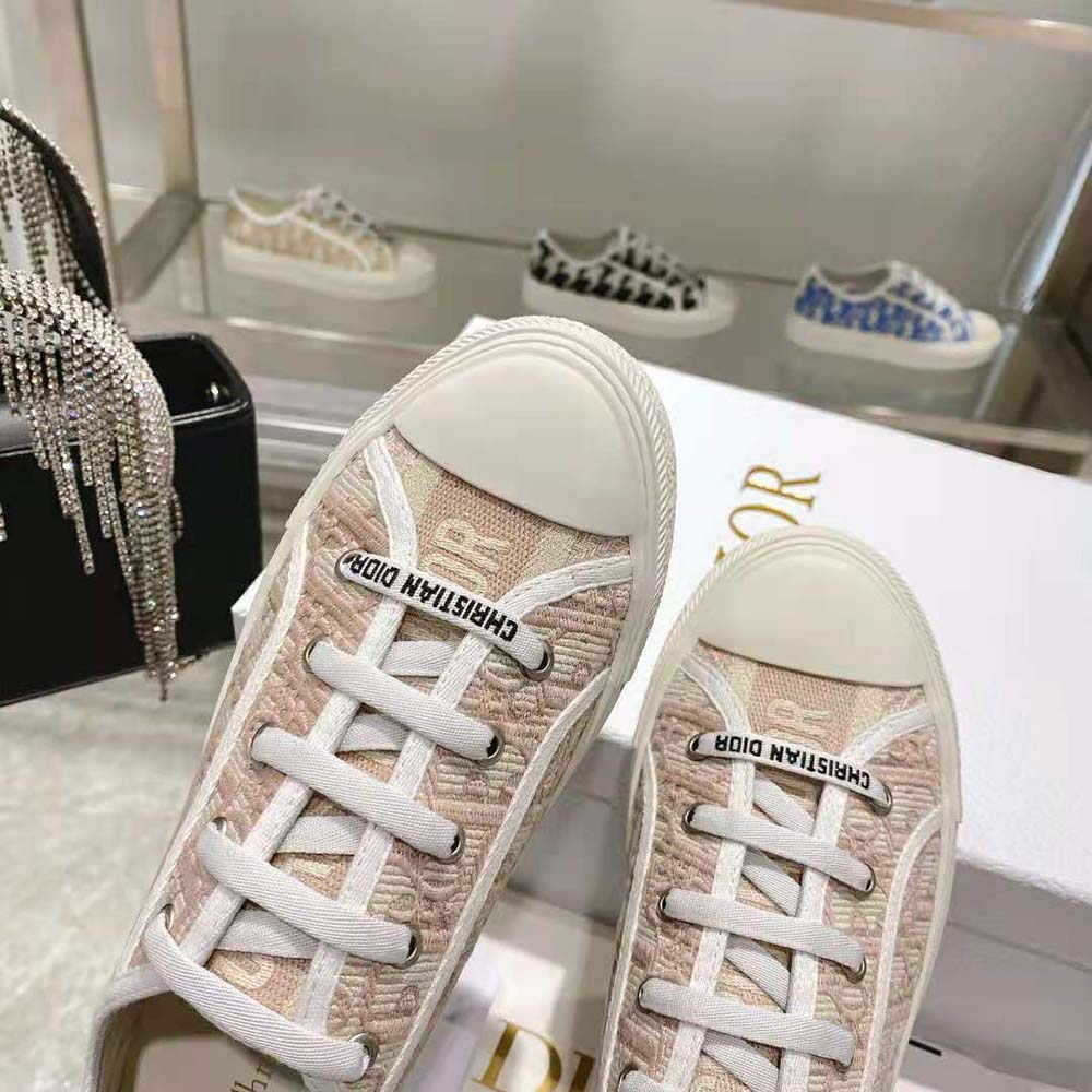 Dior Women Walk N Dior Sneaker Nude Dior Oblique Embroidered Cotton
