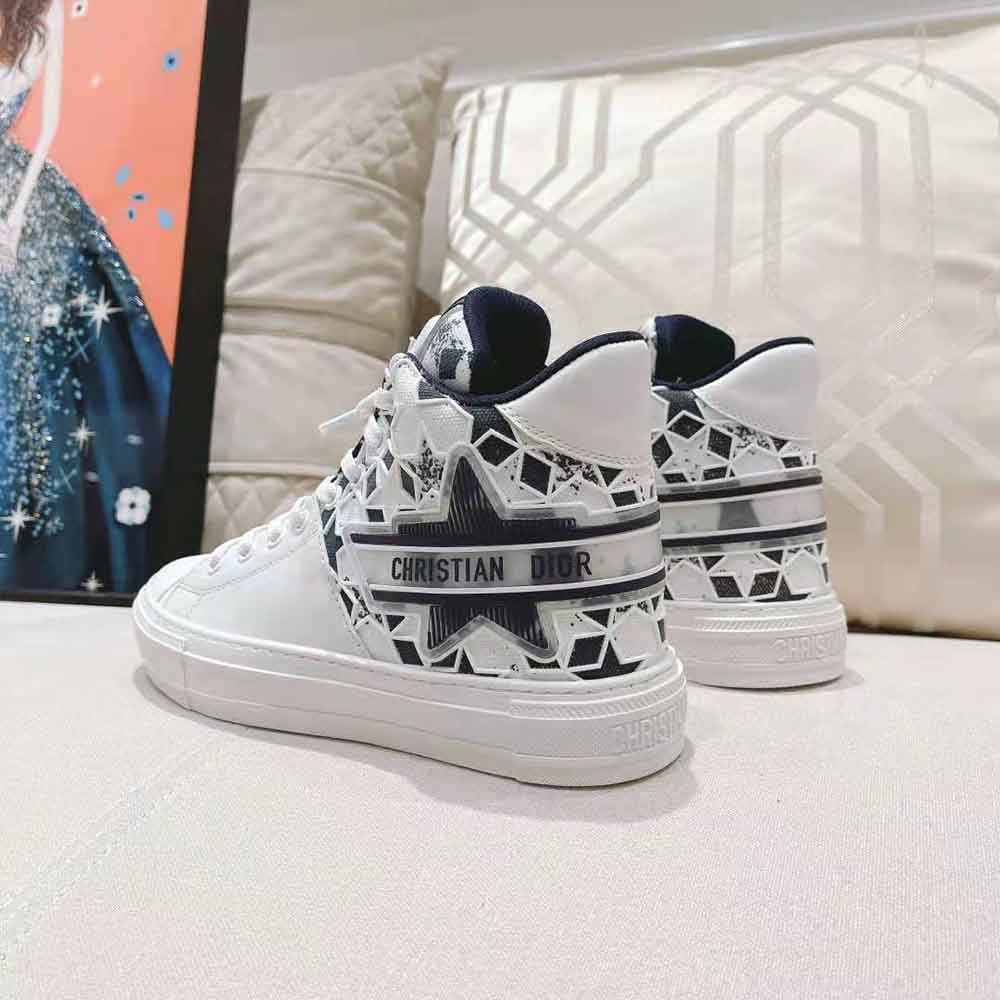 Dior Unisex Walk N Dior Star Sneaker Blue and White Calfskin and Technical Fabric