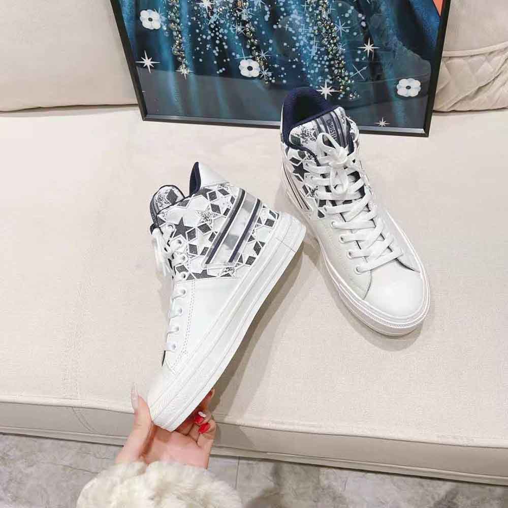 Dior Unisex Walk N Dior Star Sneaker Blue and White Calfskin and Technical Fabric
