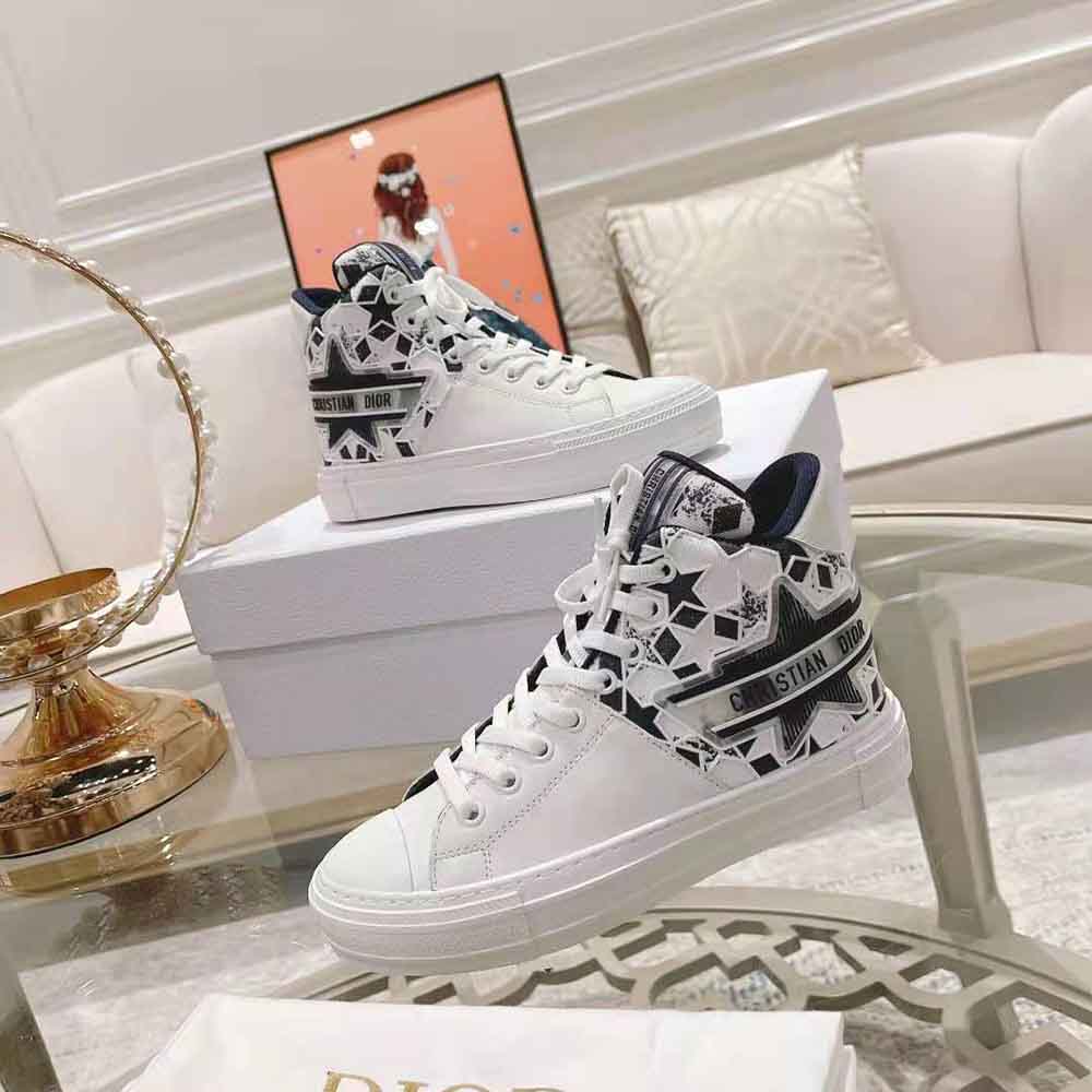 Dior Unisex Walk N Dior Star Sneaker Blue and White Calfskin and Technical Fabric