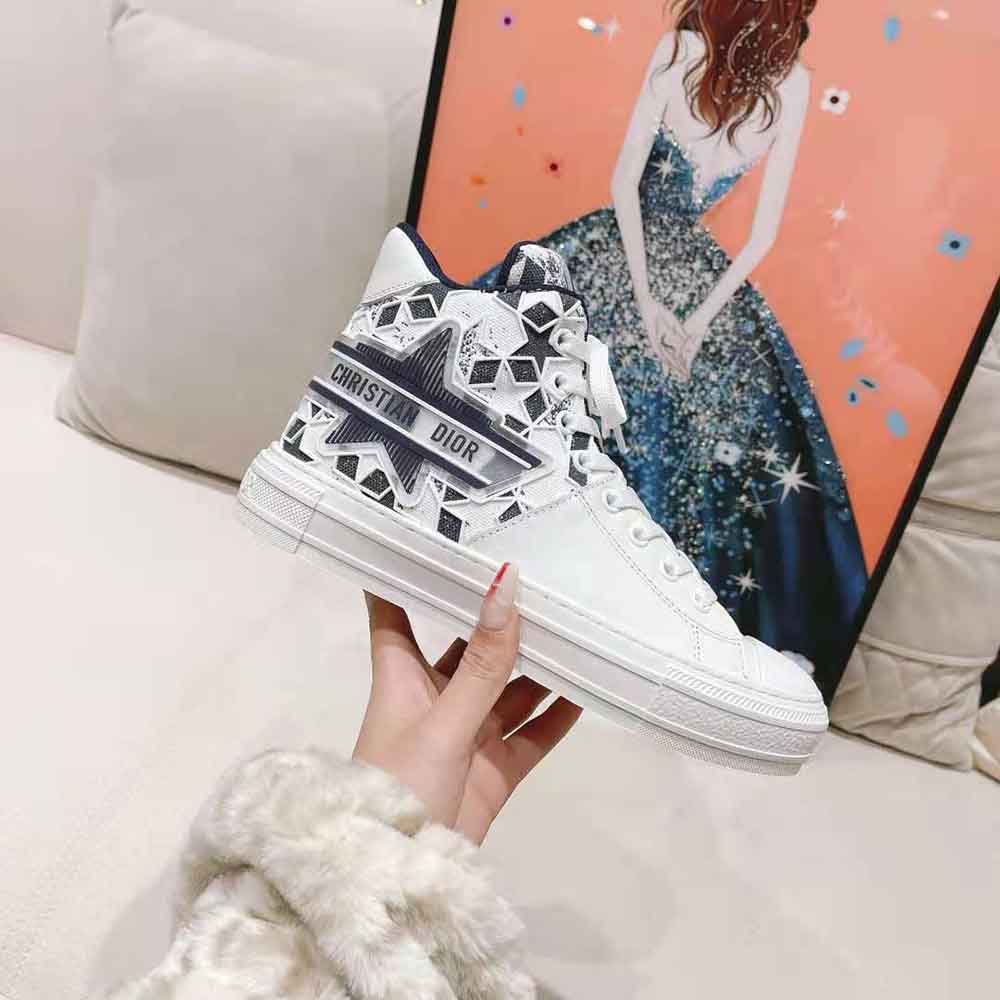 Dior Unisex Walk N Dior Star Sneaker Blue and White Calfskin and Technical Fabric
