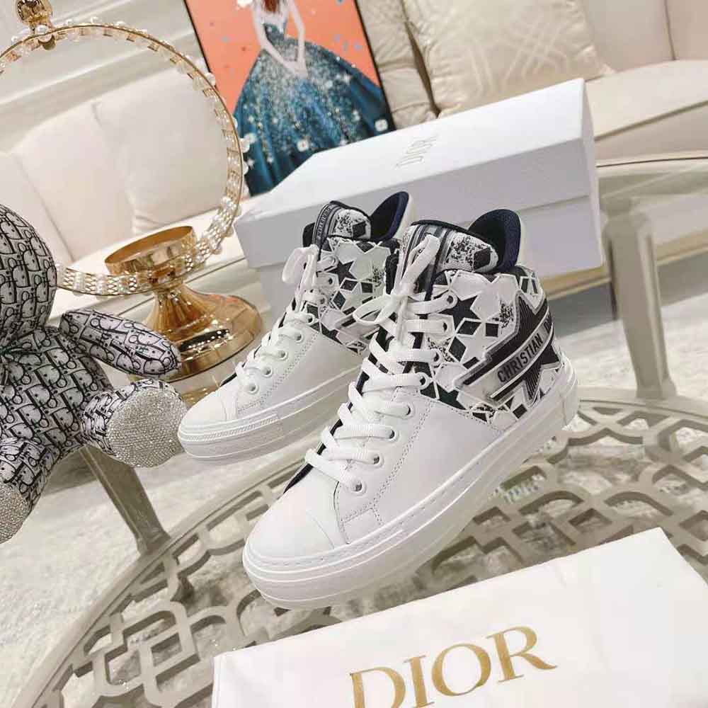 Dior Unisex Walk N Dior Star Sneaker Blue and White Calfskin and Technical Fabric
