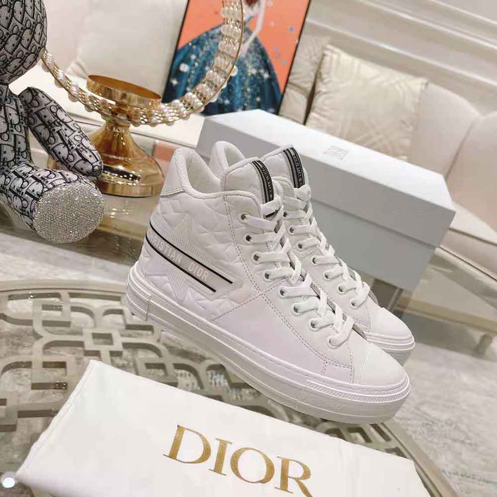 Dior Unisex Walk N Dior Star Sneaker White Dior Etoile Embossed Lambskin and Calfskin