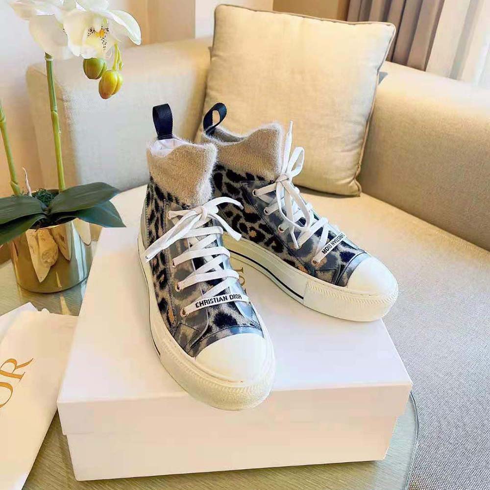 Dior Women Walk’n’Dior Sneaker Fur-Effect Knit Printed with Beige Multicolor Mizza Pattern