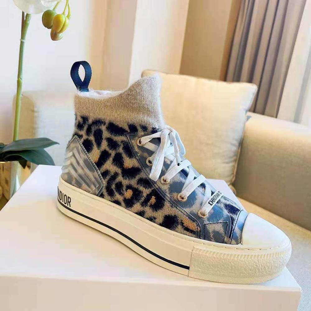 Dior Women Walk’n’Dior Sneaker Fur-Effect Knit Printed with Beige Multicolor Mizza Pattern