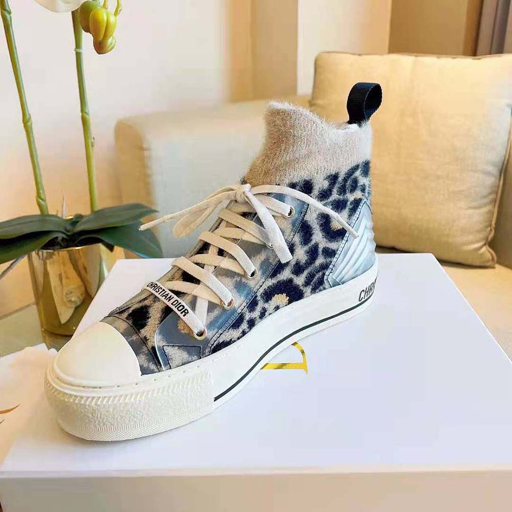 Dior Women Walk’n’Dior Sneaker Fur-Effect Knit Printed with Beige Multicolor Mizza Pattern