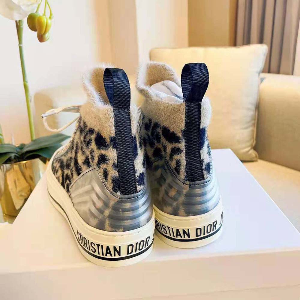 Dior Women Walk’n’Dior Sneaker Fur-Effect Knit Printed with Beige Multicolor Mizza Pattern