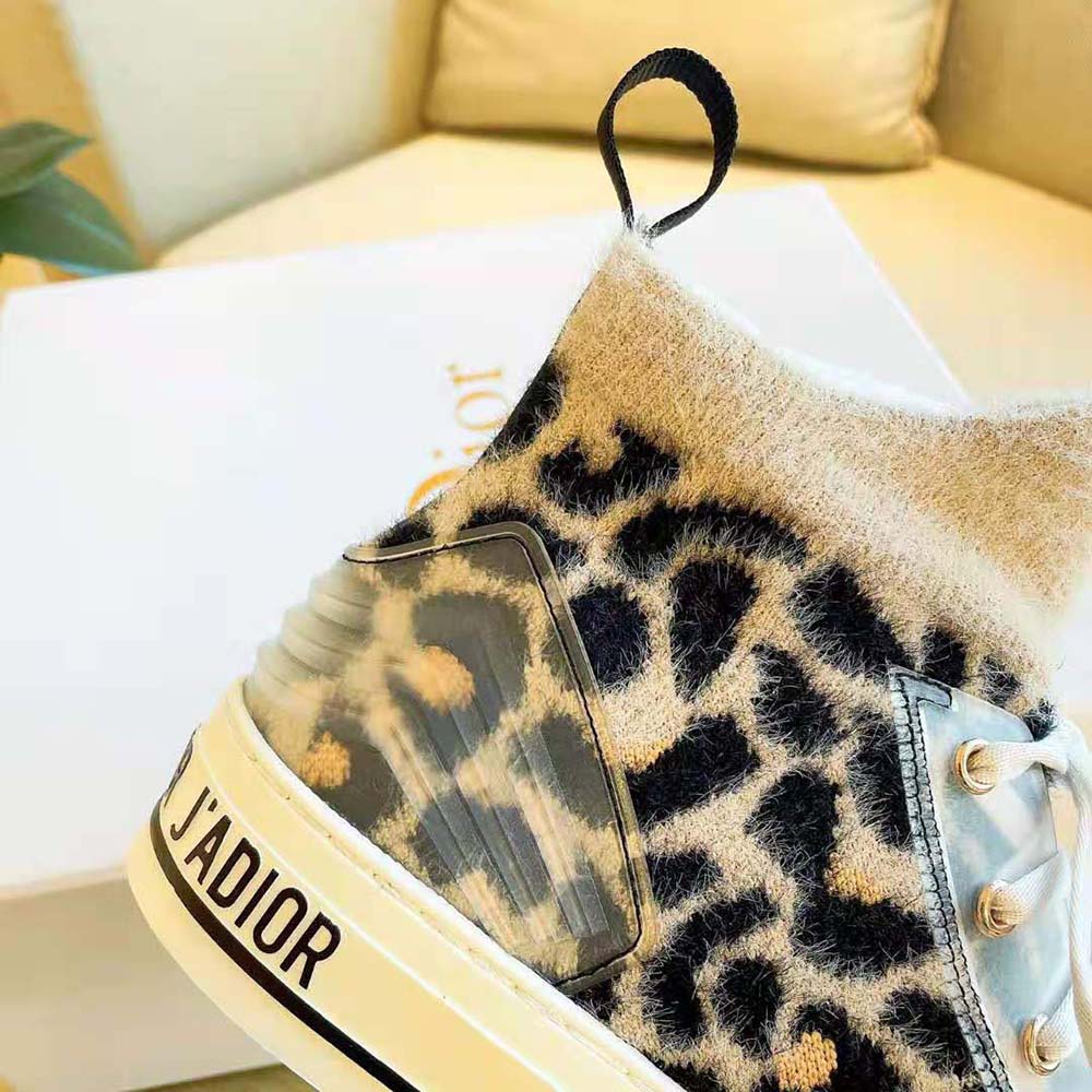 Dior Women Walk’n’Dior Sneaker Fur-Effect Knit Printed with Beige Multicolor Mizza Pattern