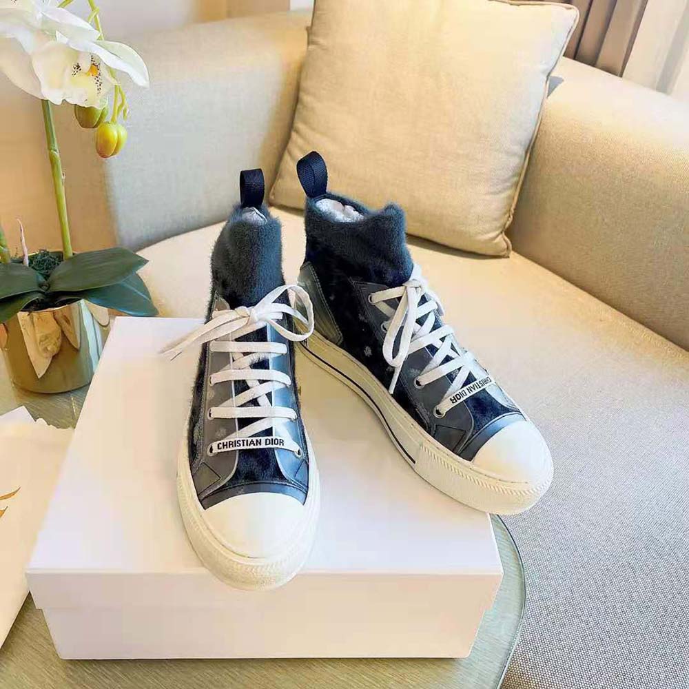 Dior Women Walk’n’Dior Sneaker Fur-Effect Knit with Gray Mizza Print