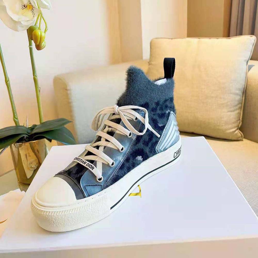 Dior Women Walk’n’Dior Sneaker Fur-Effect Knit with Gray Mizza Print