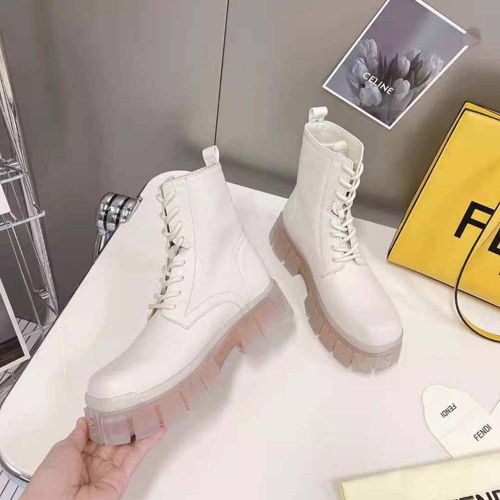 Fendi Women Force Beige Leather Ankle Boots