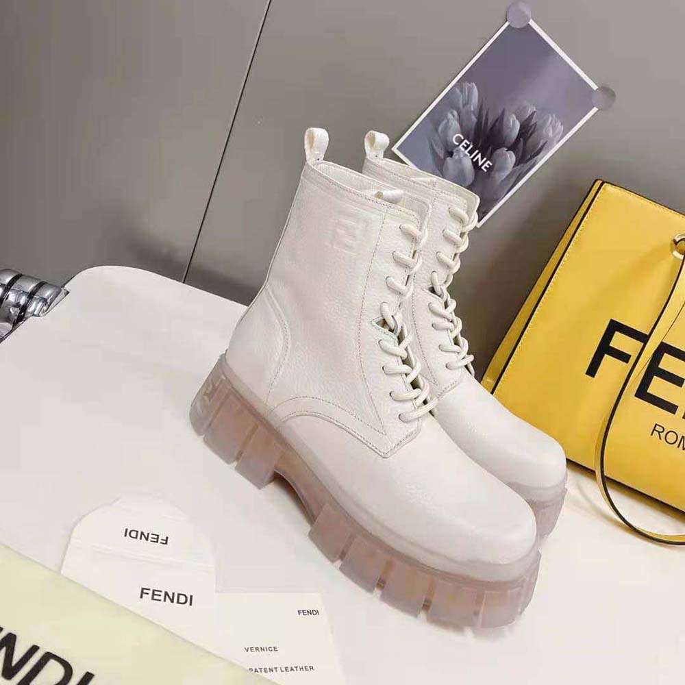 Fendi Women Force Beige Leather Ankle Boots