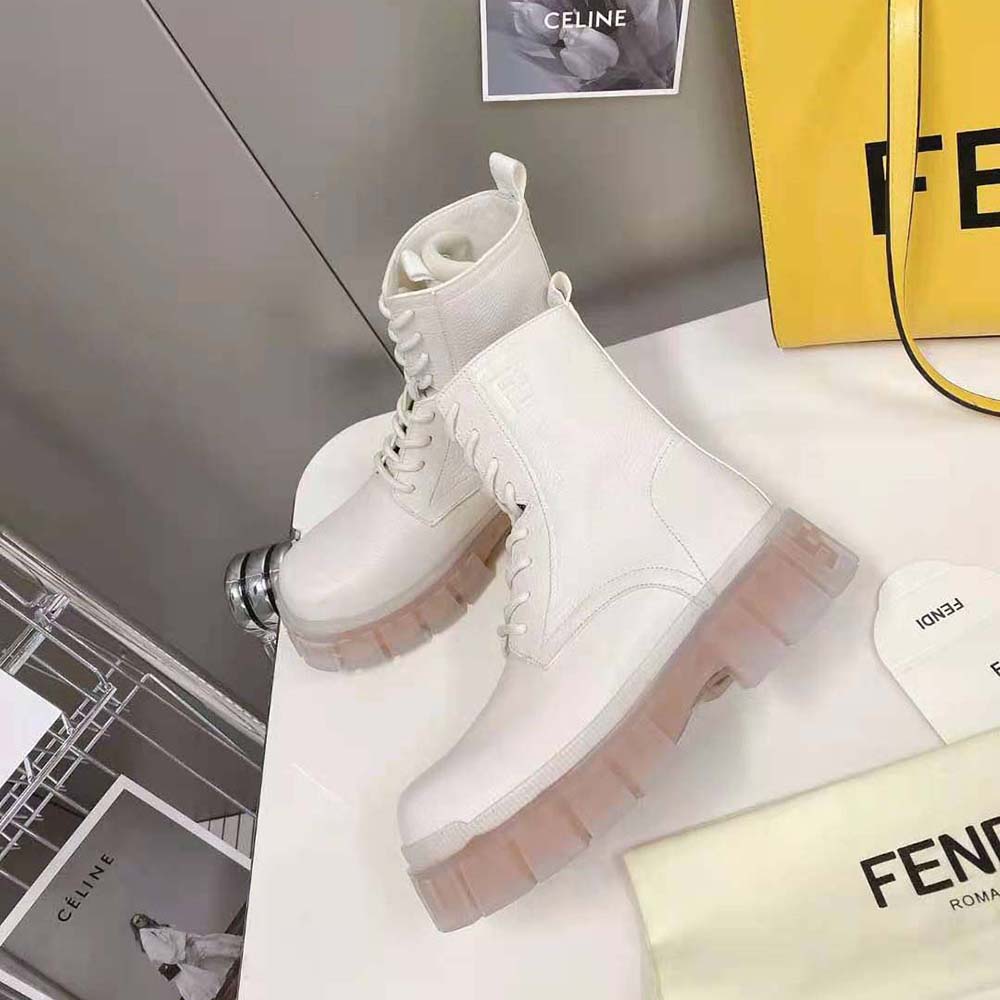 Fendi Women Force Beige Leather Ankle Boots
