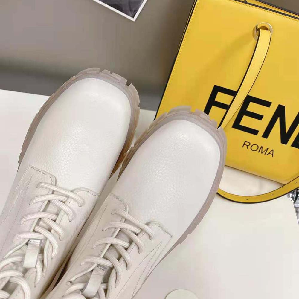 Fendi Women Force Beige Leather Ankle Boots