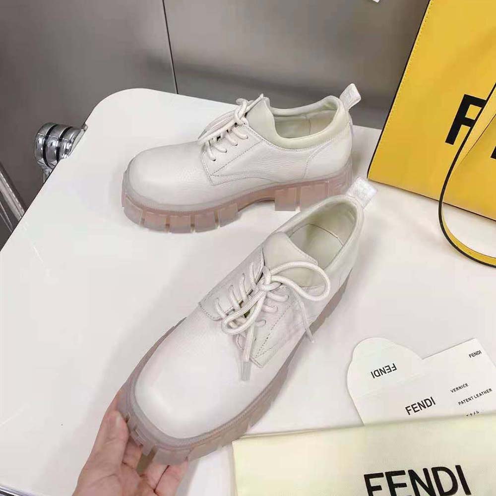 Fendi Women Force Beige Leather Lace-Ups