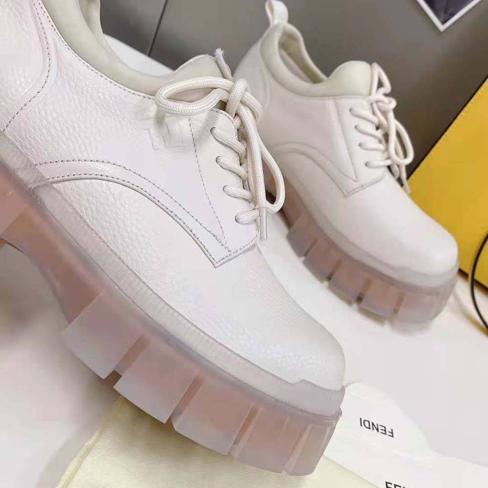 Fendi Women Force Beige Leather Lace-Ups