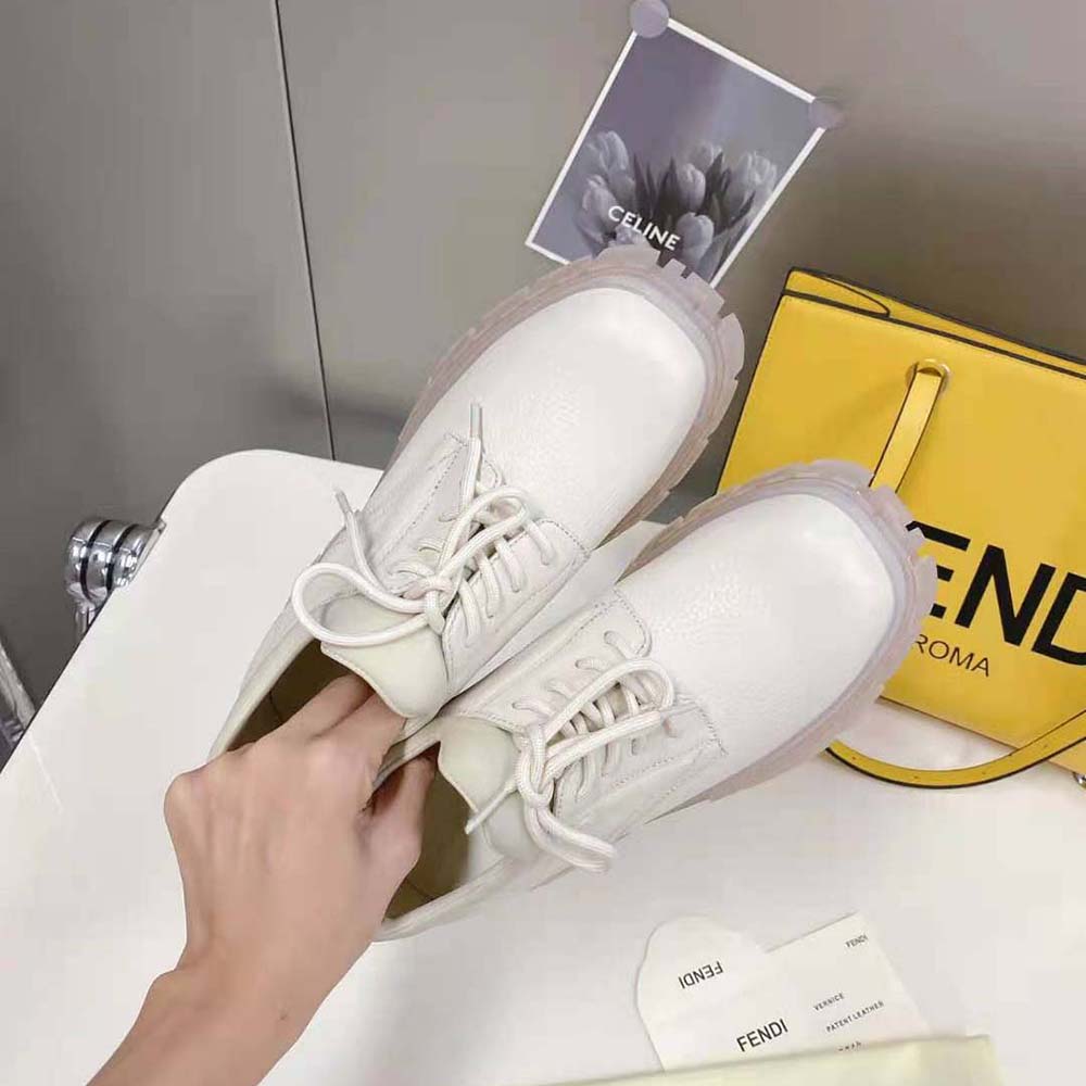 Fendi Women Force Beige Leather Lace-Ups
