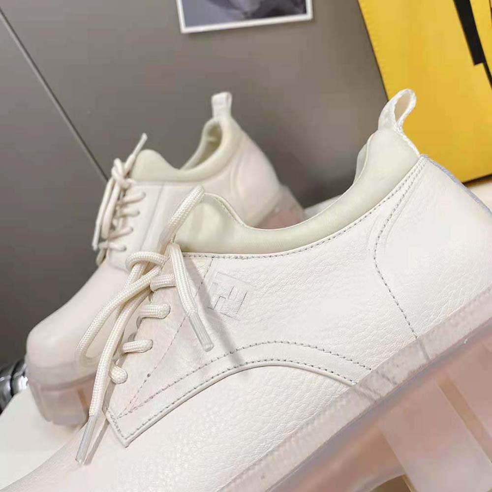Fendi Women Force Beige Leather Lace-Ups