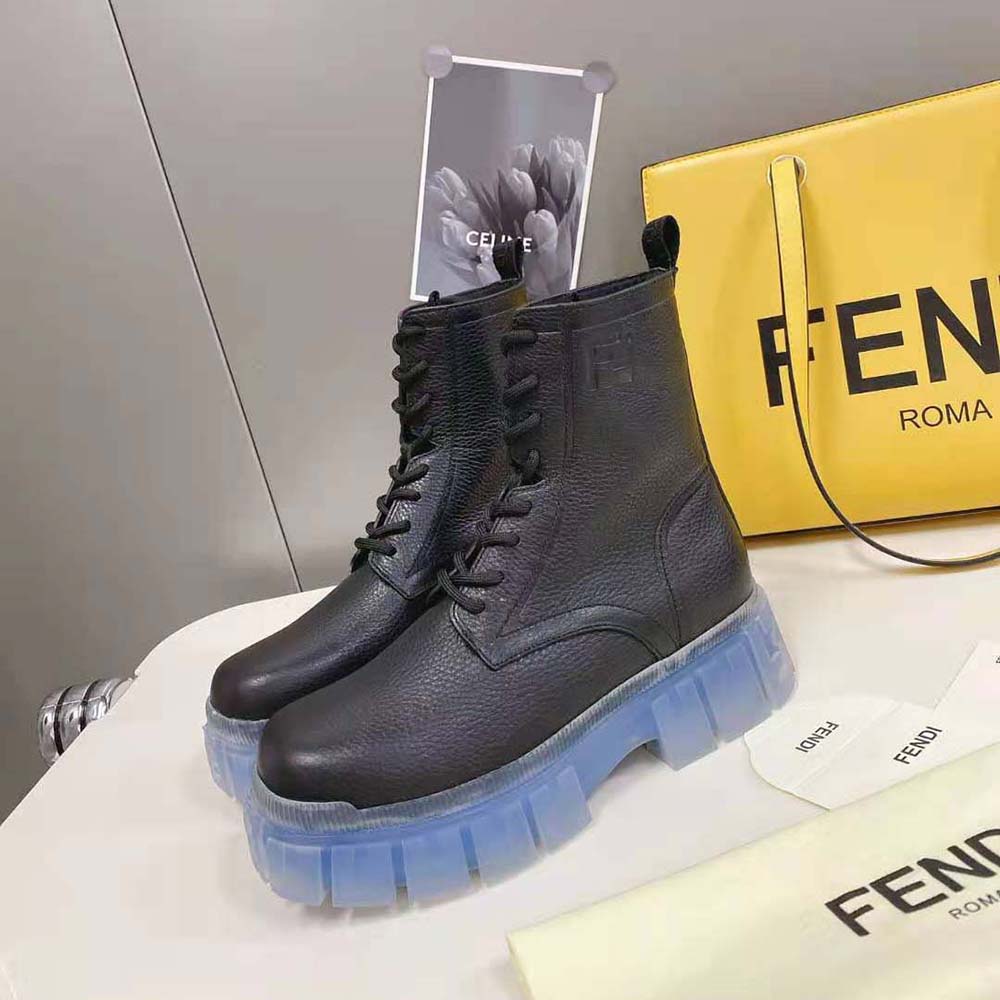 Fendi Women Force Black Leather Ankle Boots
