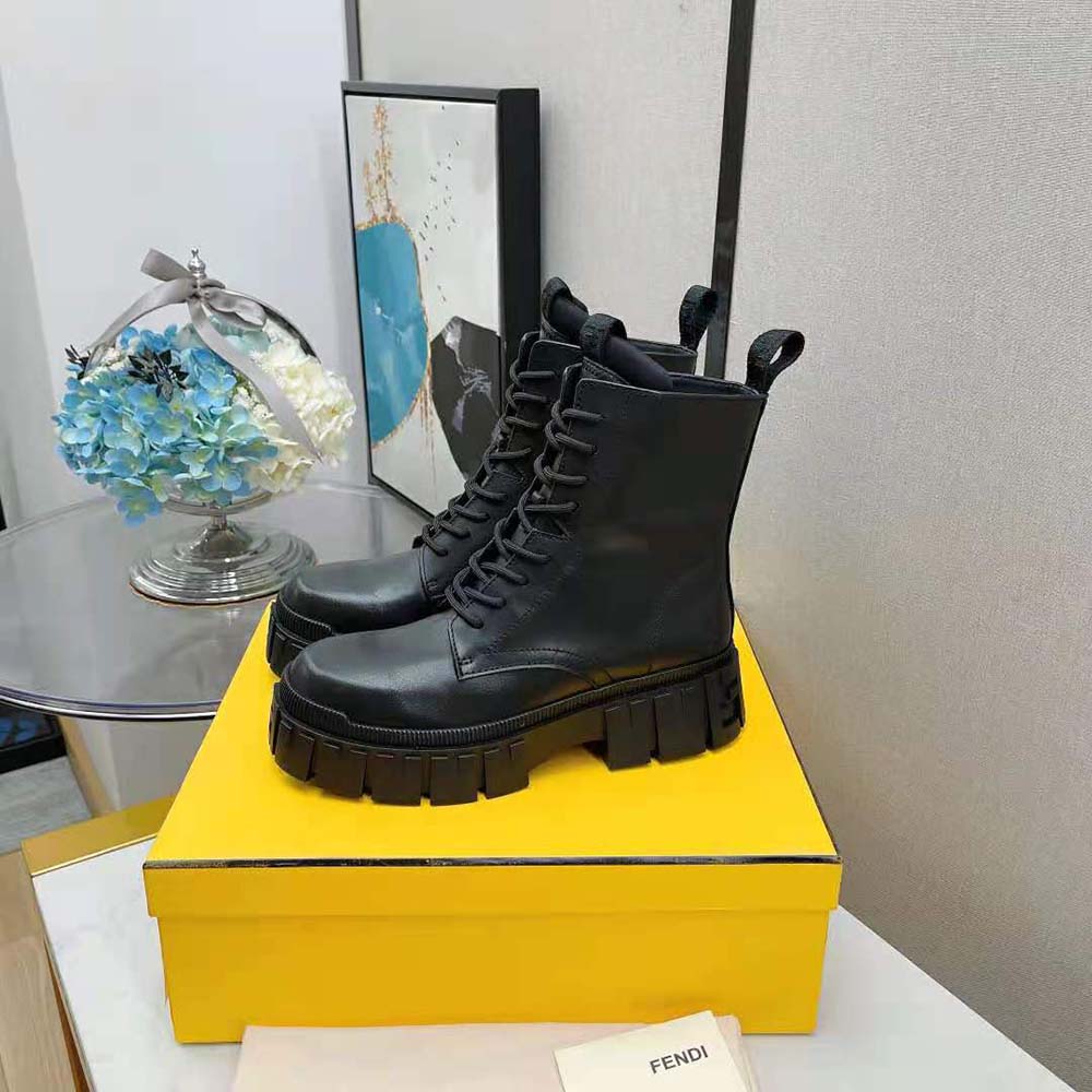 Fendi Women Force Black Leather Ankle Boots