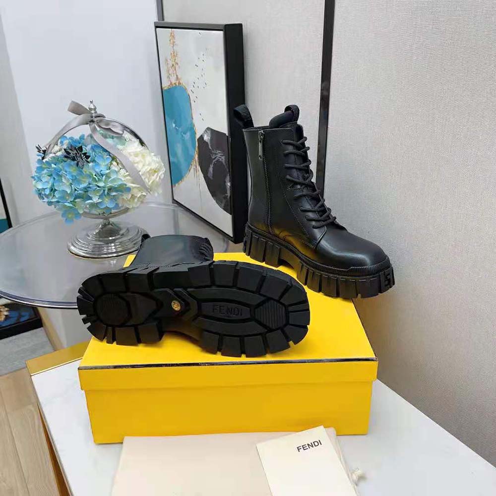 Fendi Women Force Black Leather Ankle Boots