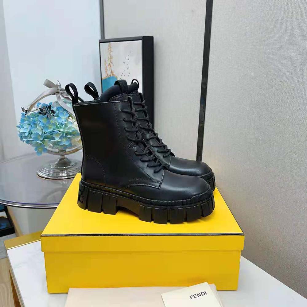 Fendi Women Force Black Leather Ankle Boots