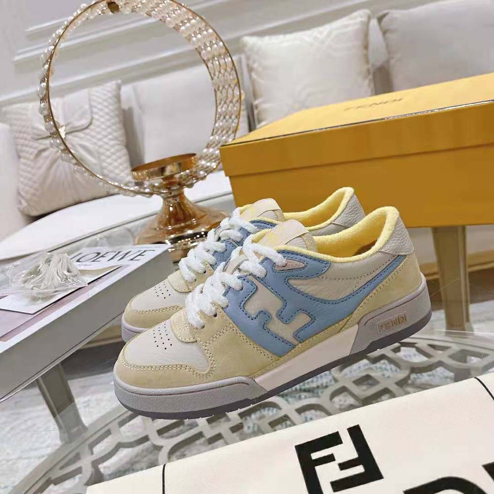 Fendi Unisex Match Yellow Suede Low-Tops
