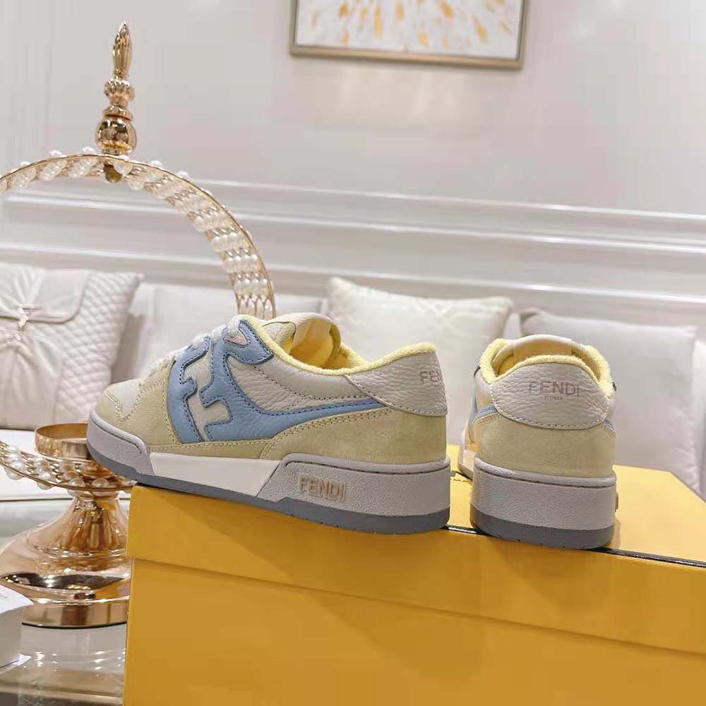 Fendi Unisex Match Yellow Suede Low-Tops