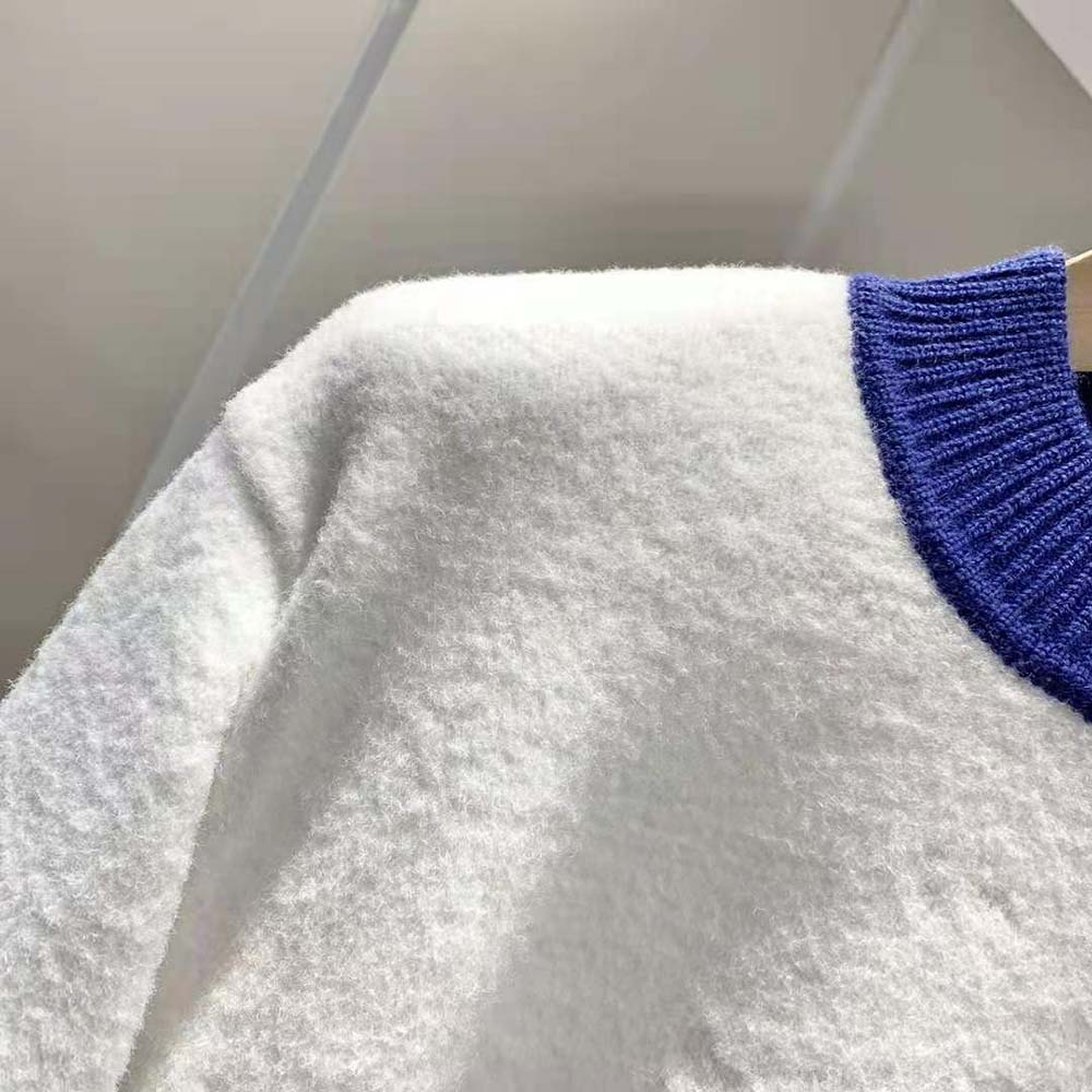 Fendi Men White Wool Sweater with High Collar and Long Sleeves