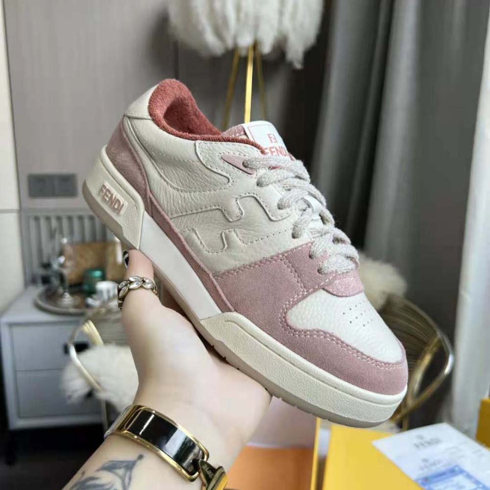 Fendi Unisex Match Low-Tops in Pink Suede