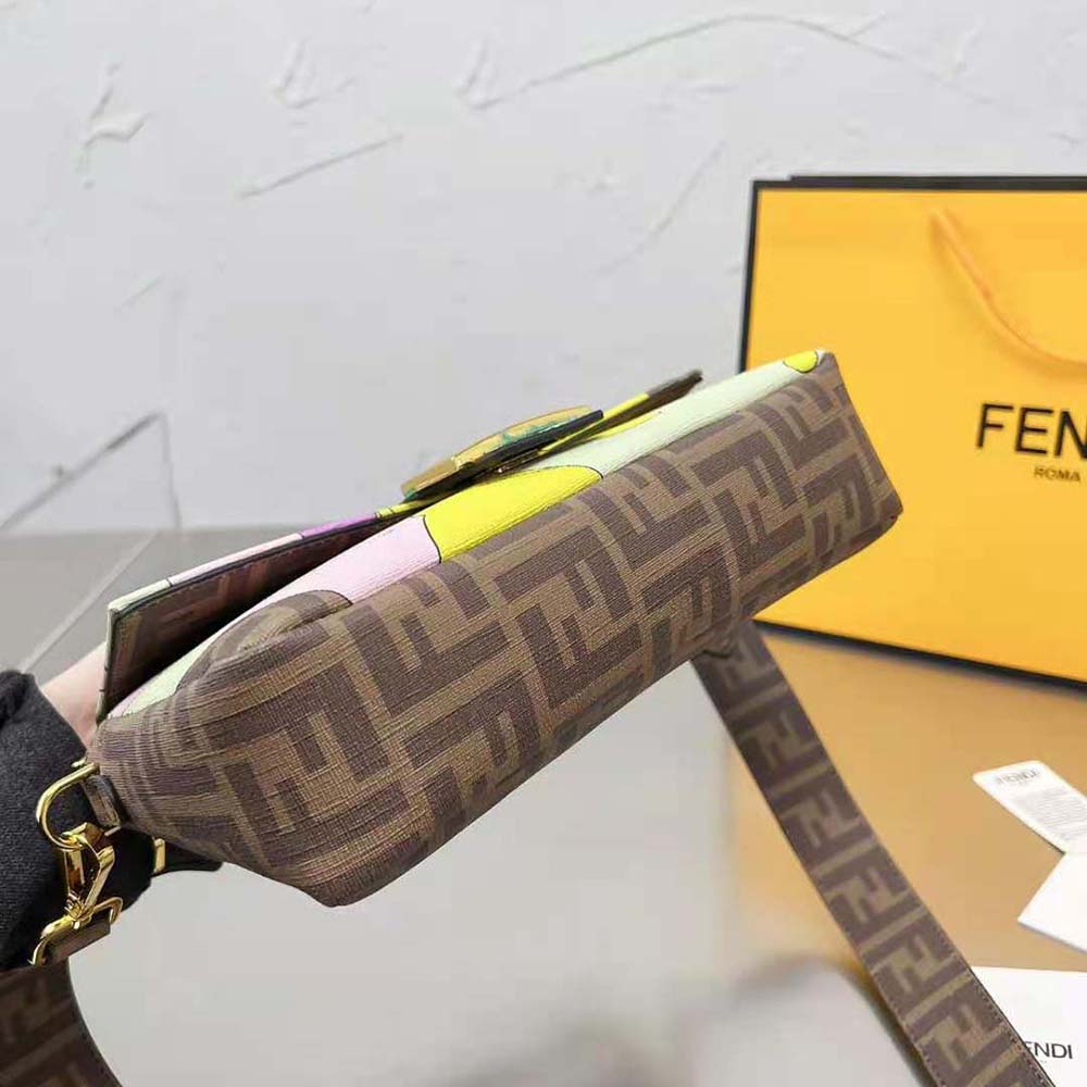 Fendi Women Baguette FF Glazed Fabric Bag with Inlay
