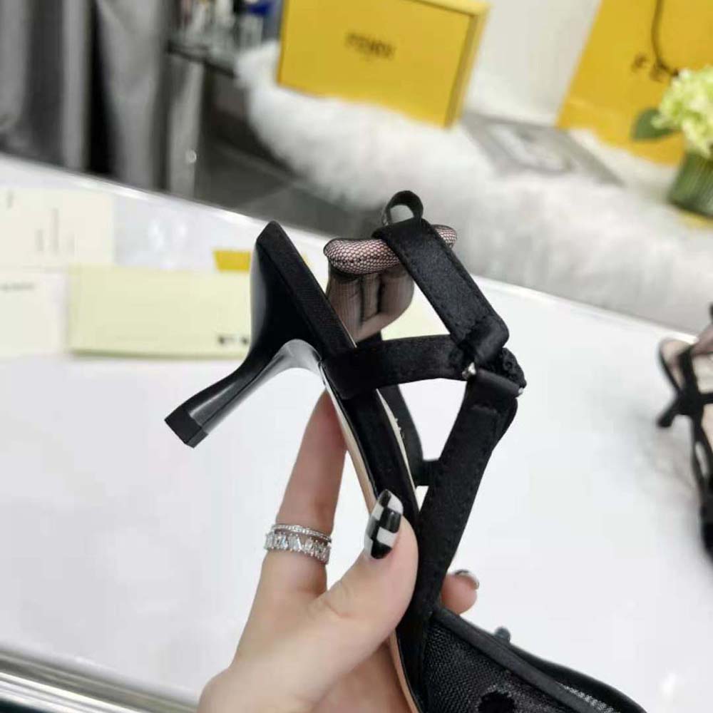 Fendi Women Colibri Lite Black Mesh and FF Karligraphy Medium-Heel Slingbacks