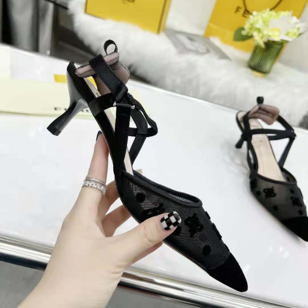 Fendi Women Colibri Lite Black Mesh and FF Karligraphy Medium-Heel Slingbacks