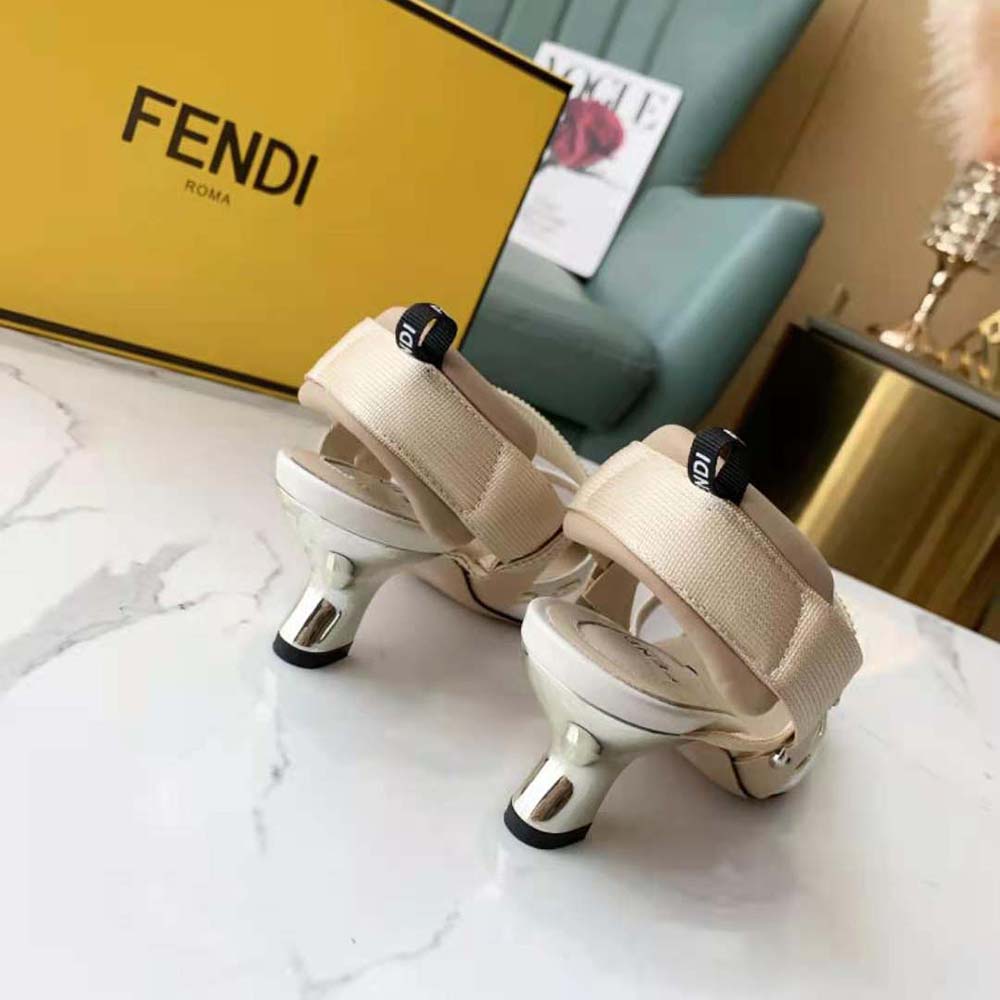 Fendi Women Colibri Pink Mesh Medium-Heel Slingbacks with Metal Stitches