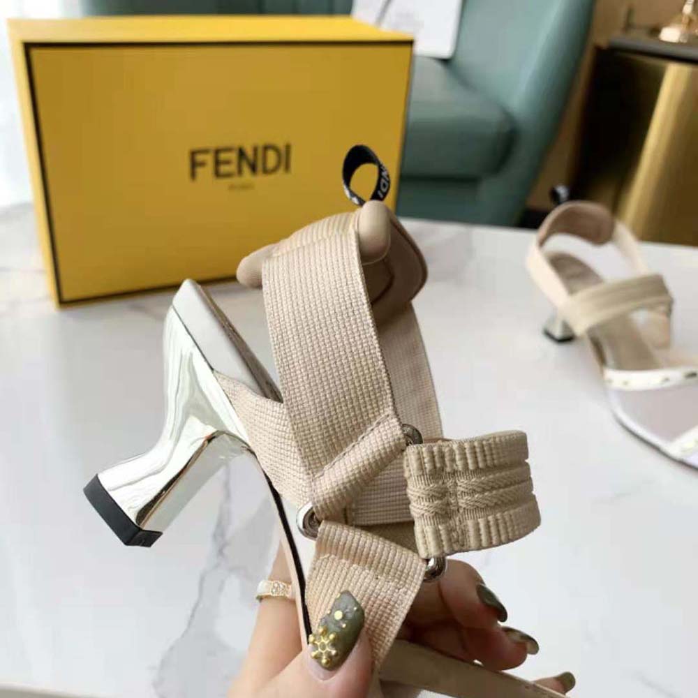 Fendi Women Colibri Pink Mesh Medium-Heel Slingbacks with Metal Stitches