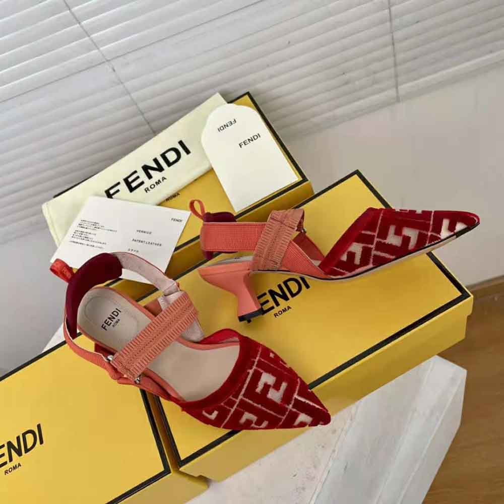 Fendi Women Colibri Red Micromesh Slingbacks with a Medium Heel