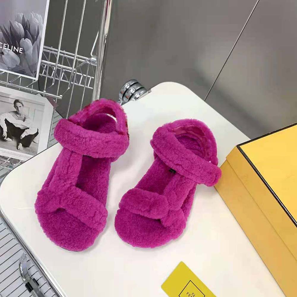 Fendi Women Feel Purple Sheepskin Sandals