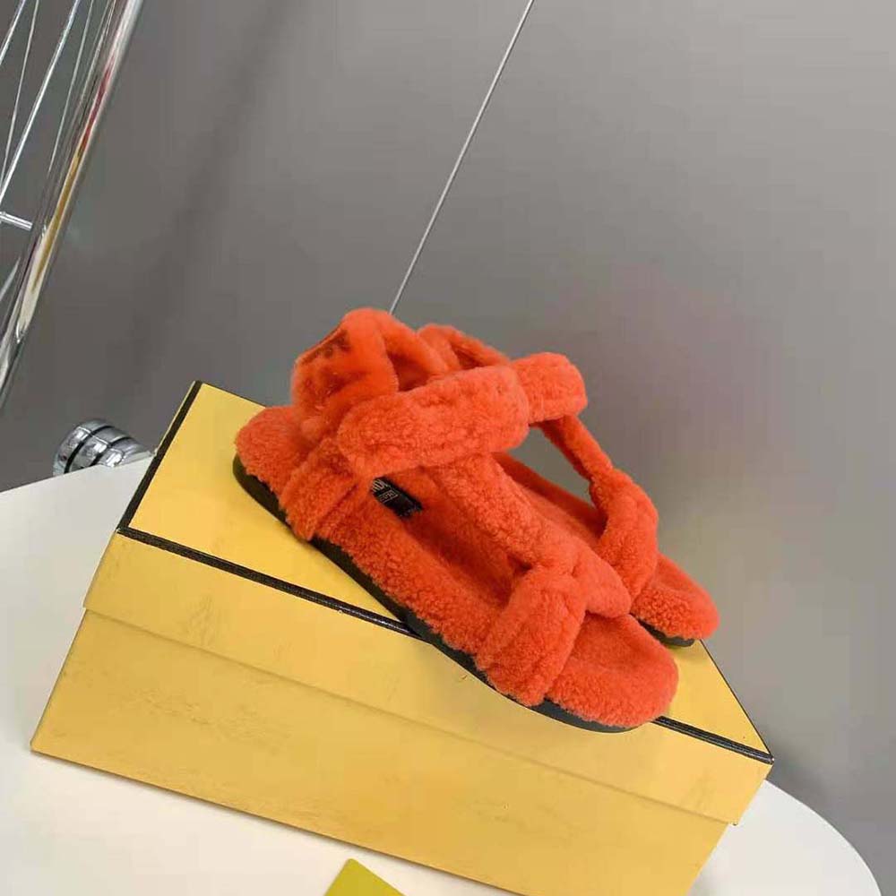 Fendi Women Feel Red Sheepskin Sandals