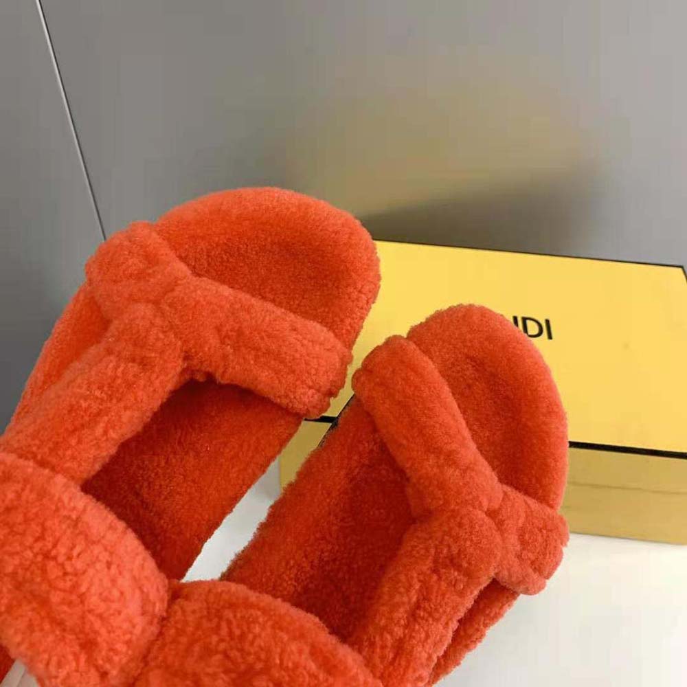 Fendi Women Feel Red Sheepskin Sandals