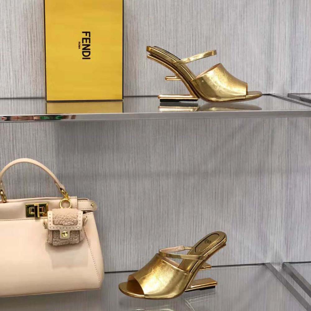 Fendi Women First Gold Nappa Leather High-Heeled Sandals