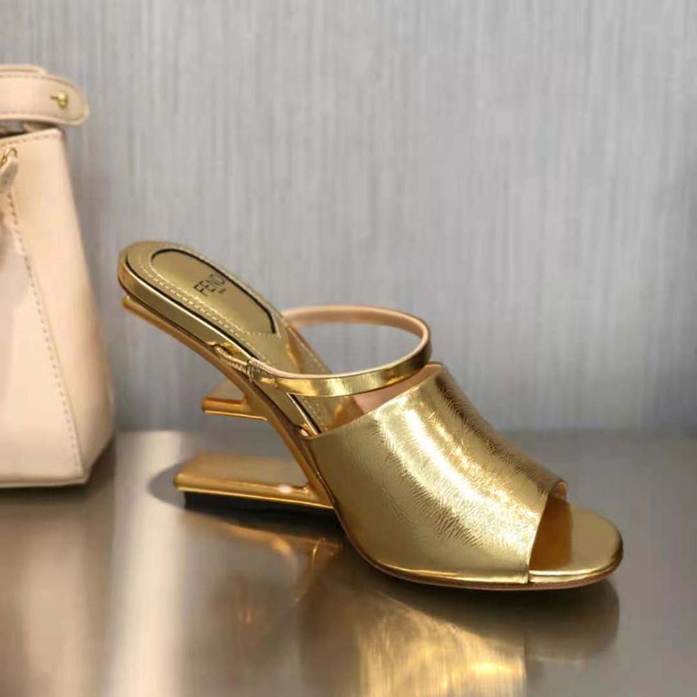 Fendi Women First Gold Nappa Leather High-Heeled Sandals