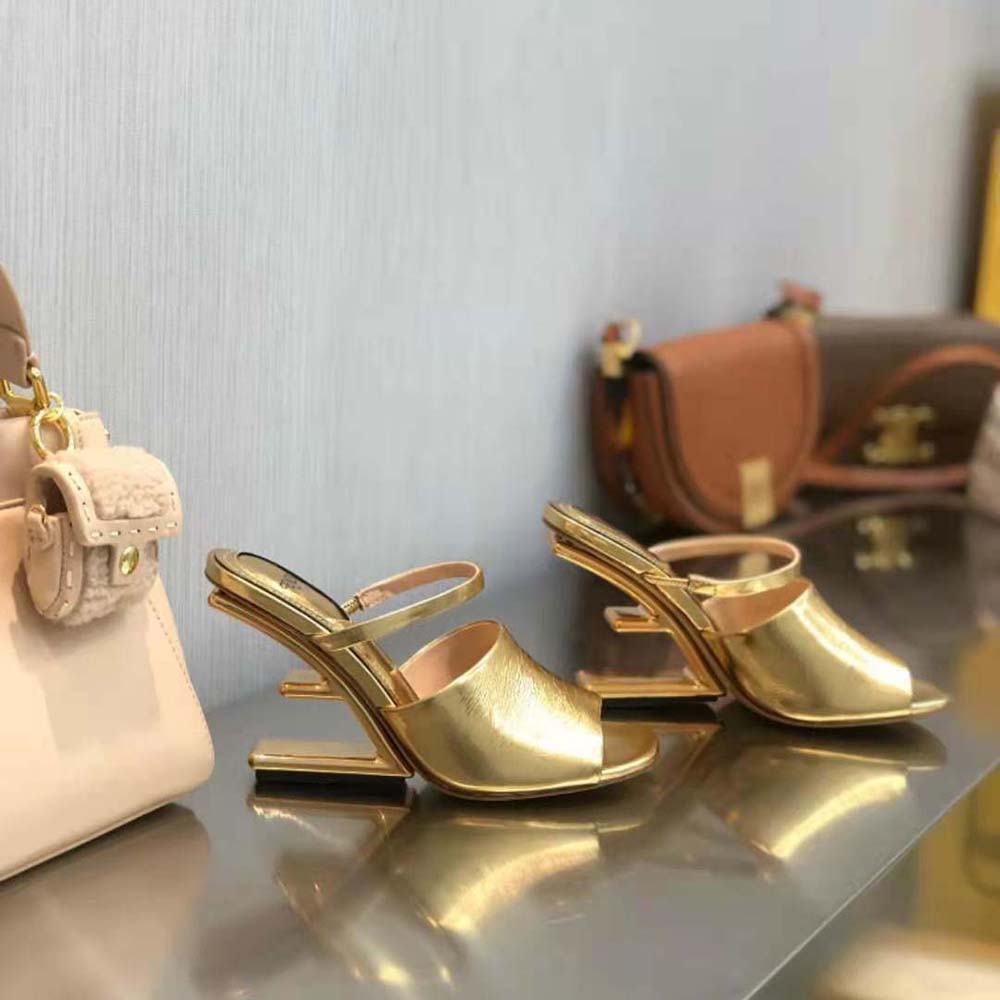 Fendi Women First Gold Nappa Leather High-Heeled Sandals