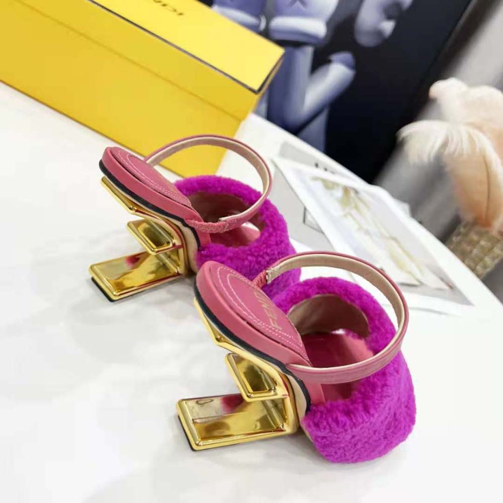 Fendi Women First Purple Sheepskin High-Heeled Sandals