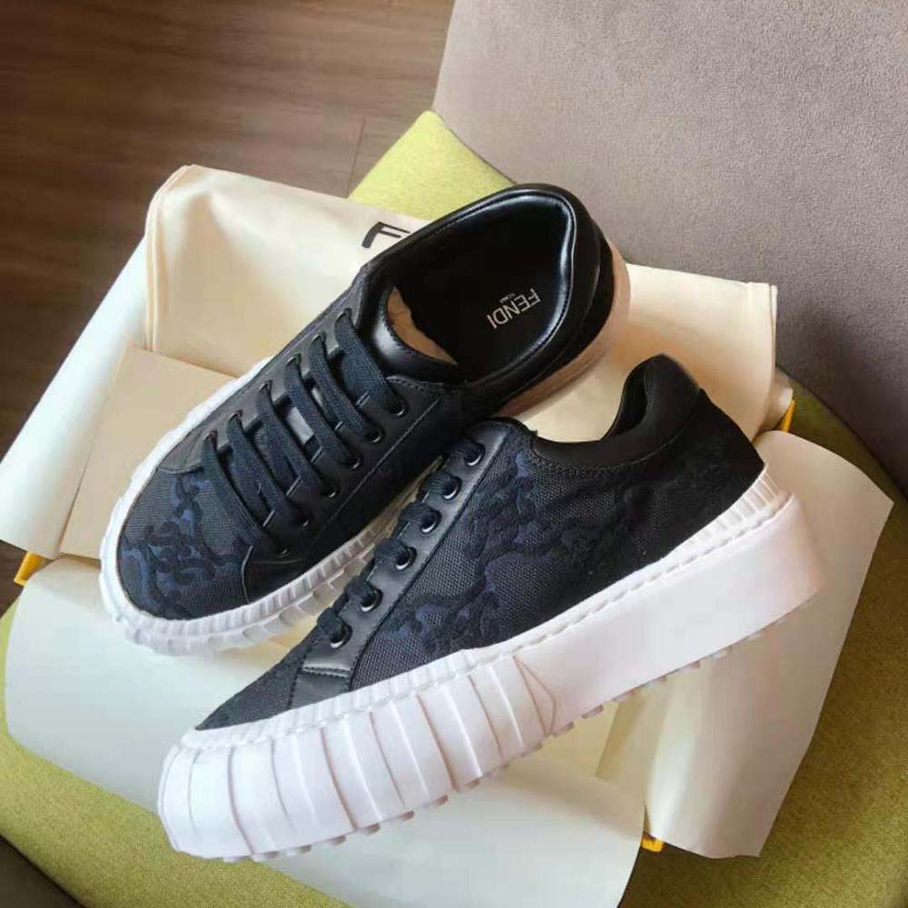 Fendi Women Force Black Fabric Low-Top Sneakers