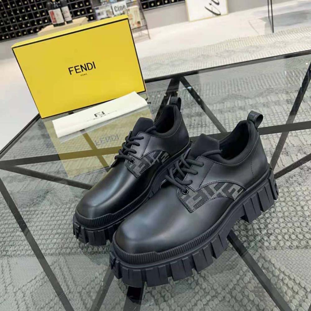 Fendi Men Force Black Leather Lace-Ups