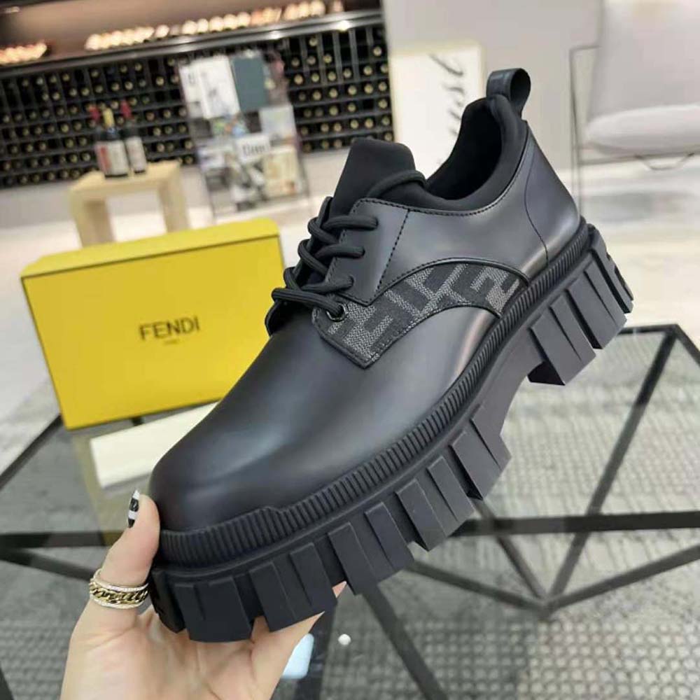Fendi Men Force Black Leather Lace-Ups